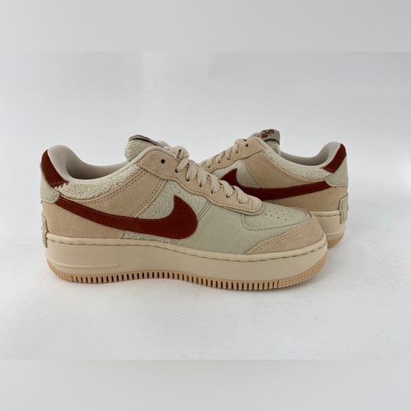 Nike Air Force 1 Shadow Shimmer Mars Stone Women's Sneakers Shoes Beige Red - Picture 9 of 12